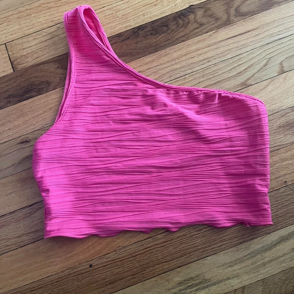 SHEIN hot pink one shoulder cropped shirt size L Pink One-Shoulder Crop Top